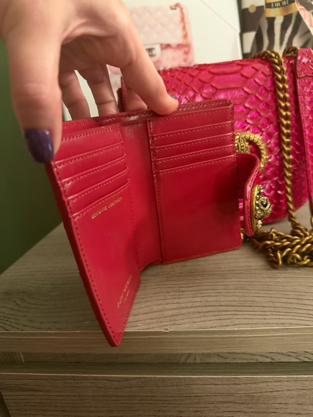 Kurt Geiger Hot Pink Snake-Embossed Crossbody & Wallet NWOT - Picture 3 of 14
